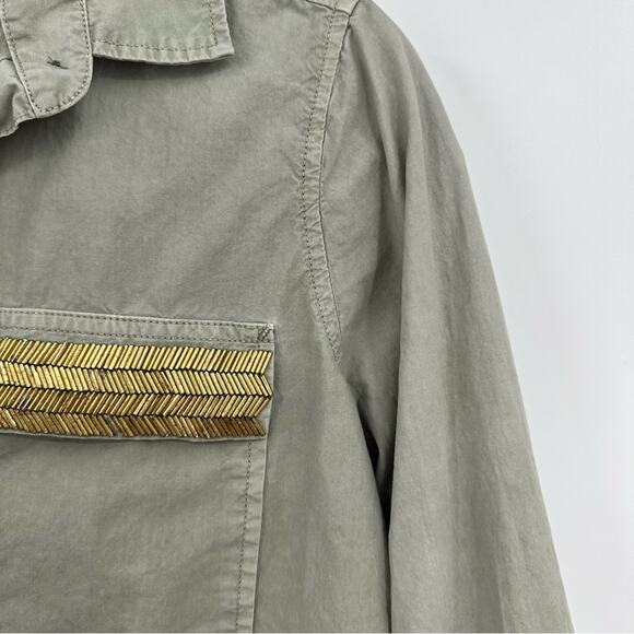 J. Crew | Olive Green Beaded Chevron Popover Size 2 - Picture 4 of 6